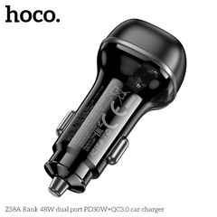 Cóc sạc nhanh xe hơi ô tô 48W cổng kép HOCO Z58A (1 cổng USB QC3.0 + 1 cổng Type C PD30W) chính hãng [BH 1 năm]