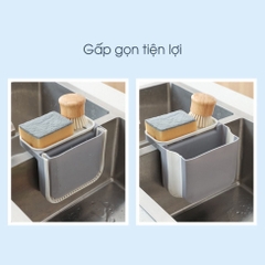 Thùng lọc rác gắn bồn rửa bát gấp gọn kèm khay để giẻ lau 2in1 - Rổ lọc rác gắn bồn rửa chén bỏ thức ăn thừa đa năng có lỗ thoát nước / pktn sale