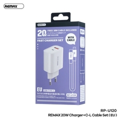 Bộ sạc nhanh 20w Remax RP-U120 (C-L EU) cóc 1 cổng type c vs 1 cổng usb kèm cáp c-l (type c ra iphone) chính hãng [BH 1 Năm]