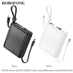 Pin sạc nhanh 22.5w+PD20W BOROFONE BJ70A 15.000mAh sạc dự phòng kèm cáp liền pin chui Type C + chui iPhone có màn hình LED chính hãng [BH 1 năm]