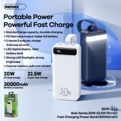 Pin sạc nhanh 22.5w Remax RPP-522 30.000mAh PD QC3.0 sạc dự phòng Chính Hãng [BH: 1 năm]