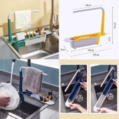 Kệ nhựa RÚT gọn phối 2 MÀU, để bồn rửa chén kèm thanh phơi khăn [BH: None] / pktn sale