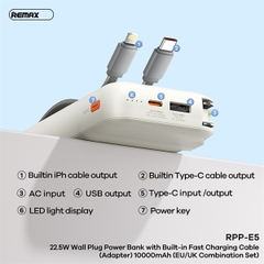 Pin sạc nhanh 22.5w REMAX RPP-E5 10.000mAh dự phòng chính hãng kèm cáp liền pin, ghim sạc ổ điện [BH 1 năm]