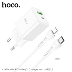 Bộ sạc nhanh 20W HOCO N28 c-l cóc 2 cổng (1 cổng type c 1 cổng usb) kèm cáp Type C ra Iphone chính hãng [BH 1 Năm]