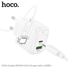 Bộ sạc nhanh 30W HOCO CS55A (Cóc 1 cổng USB QC 3.0 + 1 cổng Type C PD30W, Cáp Type C ra iPhone Lighting) (EU) báo đèn LED chính hãng [BH 1 năm]