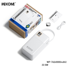 Pin sạc nhanh 22.5w Wekome WP-76 60.000mAh dự phòng QC3.0+PD 22.5W chính hãng [BH 1 Năm]