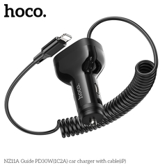 Bộ sạc cho xe hơi 30W HOCO NZ11A cáp iPhone (1 cổng Type C PD + 2 cổng USB) chính hãng [BH 1 NĂM]