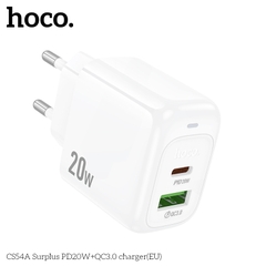 Cóc sạc nhanh 20W HOCO CS54A chân tròn (EU) (1 cổng Type C PD20W + 1 cổng USB QC3.0) chính hãng [BH 1 Năm]