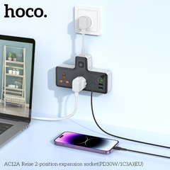 Ổ cắm điện đa năng HOCO AC12A PD30W 3 cổng USB + 1 cổng Type C cáp dài 8,5cm chính hãng [BH 1 NĂM]
