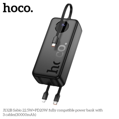 Pin sạc nhanh 22.5w HOCO J132B 30.000mAh dự phòng kèm 3 cáp liền pin có led chính hãng [BH 1 Năm]