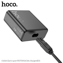 Cóc sạc nhanh 75w HOCO C133A (3 cổng USB + 3 cổng Type C PD) (3C3A) EU chính hãng [BH 1 năm]