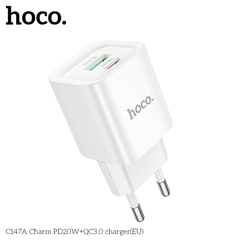 Cóc sạc nhanh 20w HOCO C147A (EU) (1 cổng USB QC3.0 + 1 cổng Type C PD) chính hãng [BH 1 năm]