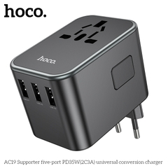Cóc sạc chuyển đổi đa năng HOCO AC19 PD35W 3 cổng USB + 2 cổng Type C (du lịch) chính hãng [BH 1 NĂM]