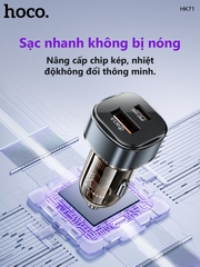 Cóc sạc nhanh xe hơi trong suốt 30w HOCO HK71 (1 cổng USB QC3.0 18W, 1 cổng Type C PD30W) chính hãng [BH 1 năm]