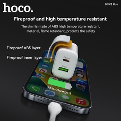 Bộ sạc nhanh 20W HOCO DMC5 Plus (Cóc 1 cổng USB QC 3.0 + 1 cổng Type C PD20W, Cáp Type C ra iPhone Lighting) chính hãng [BH 1 năm]