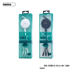 Cáp sạc nhanh dây rút 100w REMAX RC-C182 1m2 3 đầu đa năng (C-C + C-L + C-M) chính hãng [BH 1 năm]