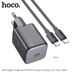 Bộ sạc nhanh 20w HOCO N40 (c-c) cáp 2 đầu type-c chính hãng (cóc 1 cổng type-c) [Bh 1 năm] / pktn sale
