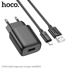 Bộ sạc 12w HOCO C134A cáp USB ra iPhone Lighting (EU) chính hãng [BH 1 Năm]
