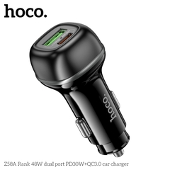 Cóc sạc nhanh xe hơi ô tô 48W cổng kép HOCO Z58A (1 cổng USB QC3.0 + 1 cổng Type C PD30W) chính hãng [BH 1 năm]