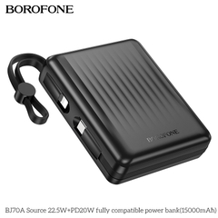 Pin sạc nhanh 22.5w+PD20W BOROFONE BJ70A 15.000mAh sạc dự phòng kèm cáp liền pin chui Type C + chui iPhone có màn hình LED chính hãng [BH 1 năm]