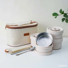 Hộp đựng cơm inox 4 tầng LucKy/ Lunch Box Bag giữ nhiệt [BH: NONE]