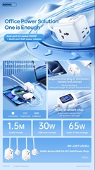 Ổ cắm điện sạc nhanh 65W REMAX RP-U157 US (2 cổng USB + 2 cổng Type C + 2 lỗ cắm 2500w) dây dài 1.5m chính hãng [BH 1 năm]