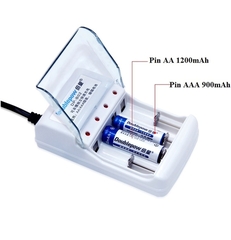 Bộ sạc 4 viên pin tiểu 2A-3A DP02, có led hiển thị khi sạc [BH: 1 THÁNG]
