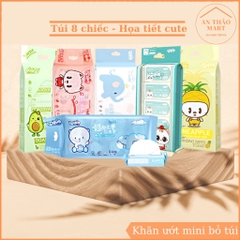 Khăn Giấy Ướt Mini Set 8 Gói (64 tờ) Dễ Thương Bỏ Túi Tiện Lợi