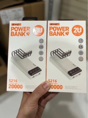 Pin sạc dự phòng sạc nhanh 2.1A SYC 216 20.000mAh, kèm 3 cáp 1 cổng usb liền thân, có màn hình hiển thị % pin  [BH: 1 năm]