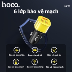 Cóc sạc nhanh xe hơi 60w HOCO HK72 (1 cổng USB, 2 cổng Type C) chính hãng [BH 1 năm]