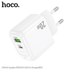 Cóc sạc nhanh 20W HOCO CS54A chân tròn (EU) (1 cổng Type C PD20W + 1 cổng USB QC3.0) chính hãng [BH 1 Năm]