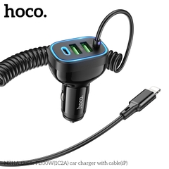 Bộ sạc cho xe hơi 30W HOCO NZ11A cáp iPhone (1 cổng Type C PD + 2 cổng USB) chính hãng [BH 1 NĂM]