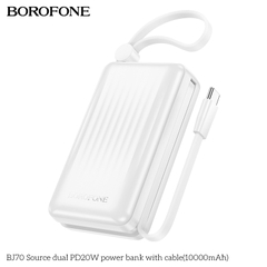 Pin sạc nhanh 20w BOROFONE BJ70 10.000mAh sạc dự phòng kèm cáp liền pin chui Type C + chui iPhone có màn hình LED chính hãng [BH 1 năm]