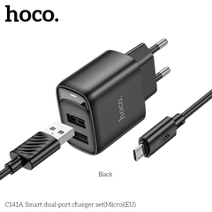 Bộ sạc HOCO C141A (Cóc 2 cổng USB, Cáp Usb ra Samsung Micro) báo đèn LED chính hãng [BH: 1 năm]
