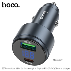 Cóc sạc nhanh xe hơi 63w HOCO Z57B (1 cổng USB, 1 cổng Type-c) màn hình LED chính hãng [BH 1 năm]