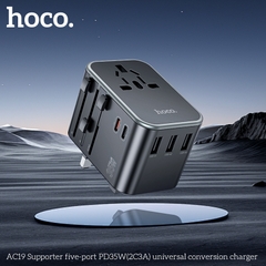 Cóc sạc chuyển đổi đa năng HOCO AC19 PD35W 3 cổng USB + 2 cổng Type C (du lịch) chính hãng [BH 1 NĂM]