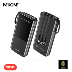 Pin Sạc dự phòng 12W  WEKOME WP-09, dung lượng  10000mAh kèm cáp liền thân, màn hình led hiển thị % pin [BH: 6 THÁNG]