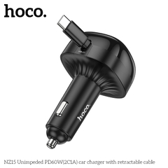 Bộ sạc nhanh 60W dây rút xe hơi Hoco NZ15 tẩu ô tô 2 cổng Type C + 1 cổng USB chính hãng  [BH 1 Năm]