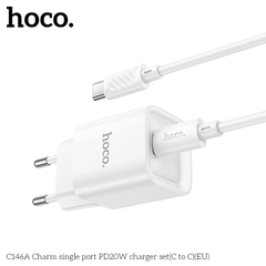 Bộ sạc nhanh 20W nhỏ gọn HOCO C146A cáp Type C ra Type C (EU) chính hãng [BH 1 NĂM]