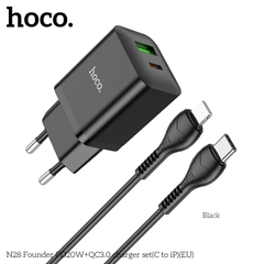 Bộ sạc nhanh 20W HOCO N28 c-l cóc 2 cổng (1 cổng type c 1 cổng usb) kèm cáp Type C ra Iphone chính hãng [BH 1 Năm]