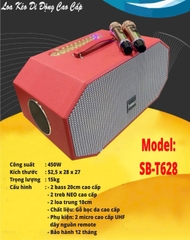 Loa bluetooth Karaoke xách tay SoudBox SB-T628 gỗ bọc giả da siêu đẹp kèm 2 mic UHF chống hú