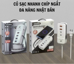 Cóc, ổ cắm sạc nhanh 66w Rack charger kèm cáp Type C liền thân, đa năng 5in1 tự ngắt khi đầy pin [BH: 1 tuần]