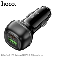 Cóc sạc nhanh xe hơi ô tô 48W cổng kép HOCO Z58A (1 cổng USB QC3.0 + 1 cổng Type C PD30W) chính hãng [BH 1 năm]
