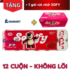 Lốc 12 Cuộn khăn giấy vệ sinh Sofy (tặng kèm 1 khăn ướt HOẶC 1 khăn khô TÙY LÔ) [BH: NONE]