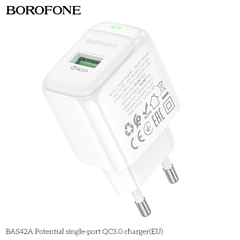 Cóc sạc nhanh 18W BOROFONE BAS42A (EU) (1 cổng USB) có báo đèn LED chính hãng [BH 1 năm]
