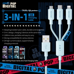 Cáp sạc Wekome WDC-04th 3 đầu đa năng (usb ra ip +micro +type c) dài 1M2 chính hãng [BH: 6 tháng]