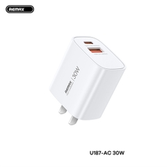 Cóc sạc nhanh 30w REMAX U187-C30W CN chân dẹp (1 cổng type-c vs 1 cổng usb) chính hãng [BH 1 năm]