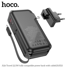 Pin sạc nhanh 22.5W Hoco J126 10.000mAh kèm cáp liền pin, có chui ghim ổ điện sạc trực tiếp chính hãng [BH 1 năm]