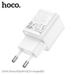 Cóc sạc nhanh 20w HOCO C147A (EU) (1 cổng USB QC3.0 + 1 cổng Type C PD) chính hãng [BH 1 năm]