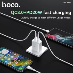 Bộ sạc nhanh 20W HOCO DMC5 Plus (Cóc 1 cổng USB QC 3.0 + 1 cổng Type C PD20W, Cáp 2 đầu Type C) chính hãng [BH 1 năm]